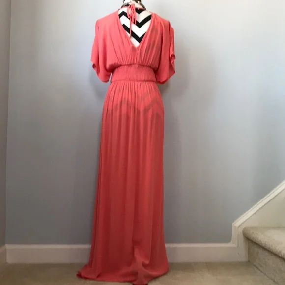 Coral V Neck Maxi Dress - Picture 6 of 8